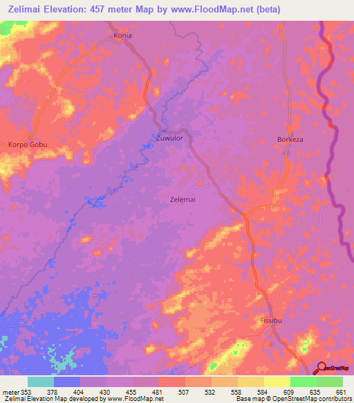 Zelimai,Liberia Elevation Map