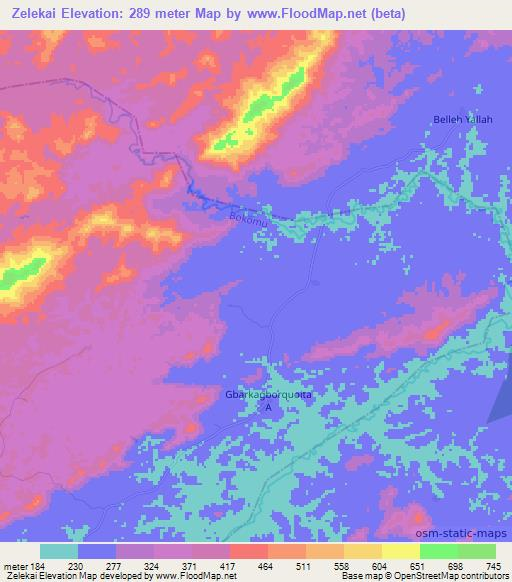 Zelekai,Liberia Elevation Map