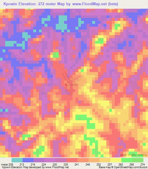 Kpowin,Liberia Elevation Map