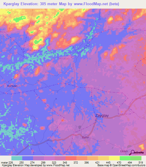 Kparglay,Liberia Elevation Map