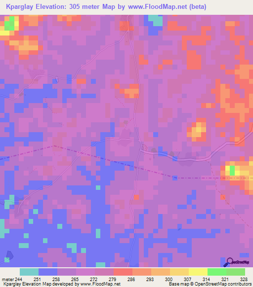 Kparglay,Liberia Elevation Map
