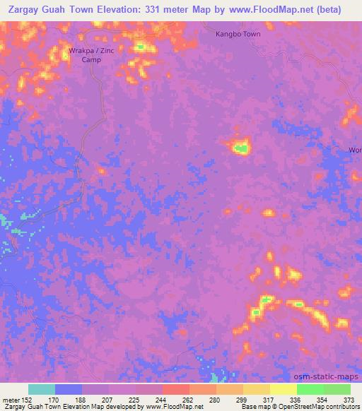 Zargay Guah Town,Liberia Elevation Map