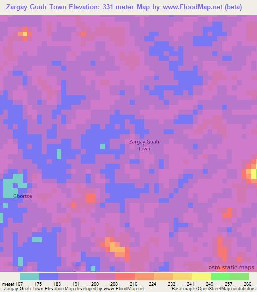 Zargay Guah Town,Liberia Elevation Map