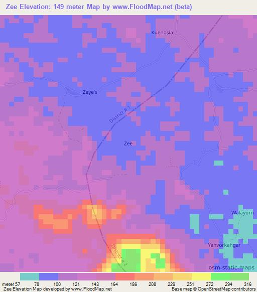 Zee,Liberia Elevation Map