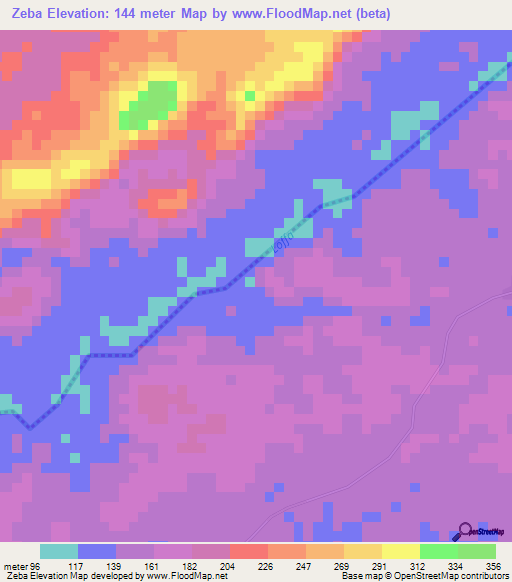 Zeba,Liberia Elevation Map