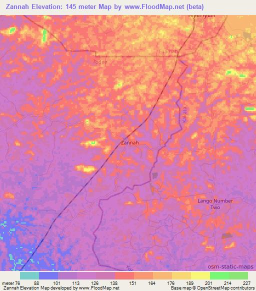 Zannah,Liberia Elevation Map