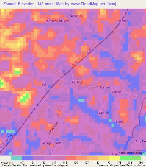 Zannah,Liberia Elevation Map