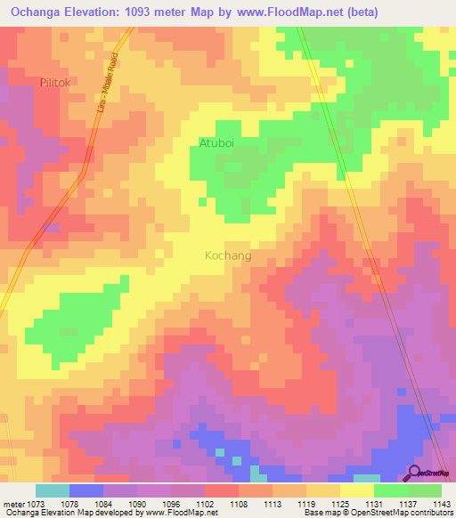 Ochanga,Uganda Elevation Map