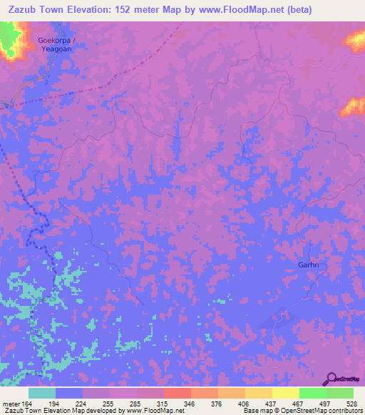 Zazub Town,Liberia Elevation Map