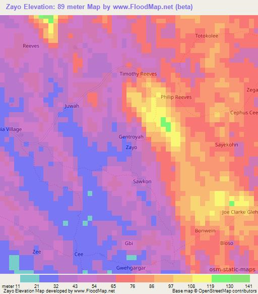 Zayo,Liberia Elevation Map
