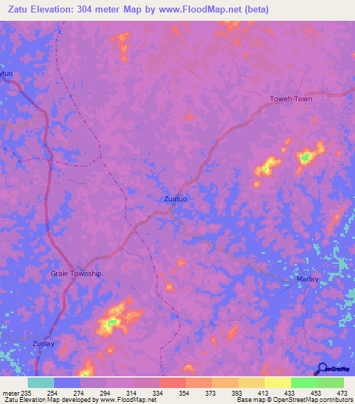 Zatu,Liberia Elevation Map