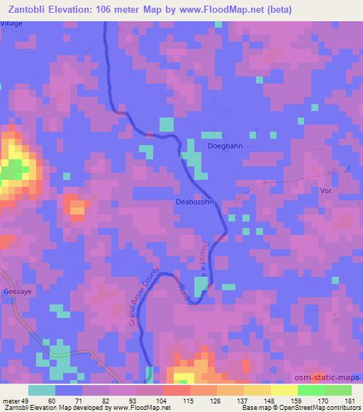 Zantobli,Liberia Elevation Map
