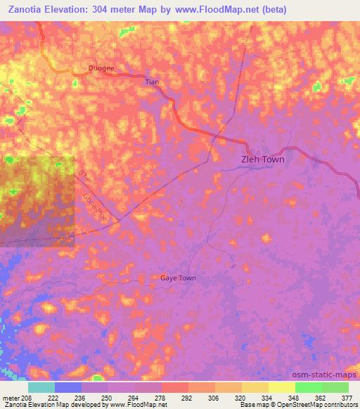 Zanotia,Liberia Elevation Map