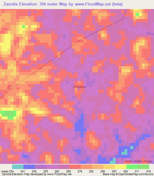 Zanotia,Liberia Elevation Map