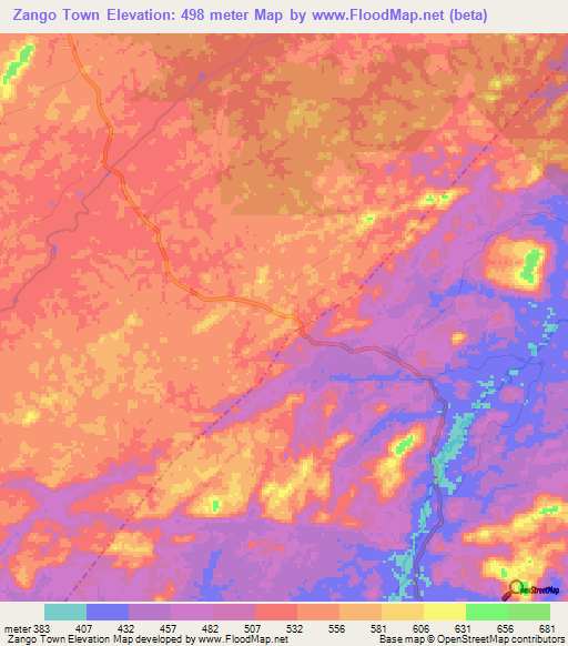 Zango Town,Liberia Elevation Map
