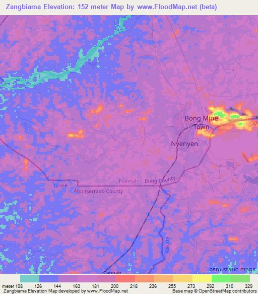 Zangbiama,Liberia Elevation Map