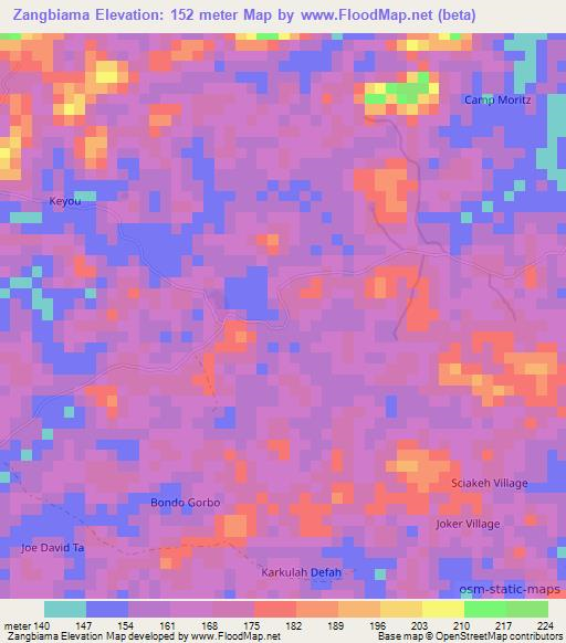 Zangbiama,Liberia Elevation Map