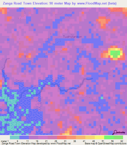 Zanga Road Town,Liberia Elevation Map