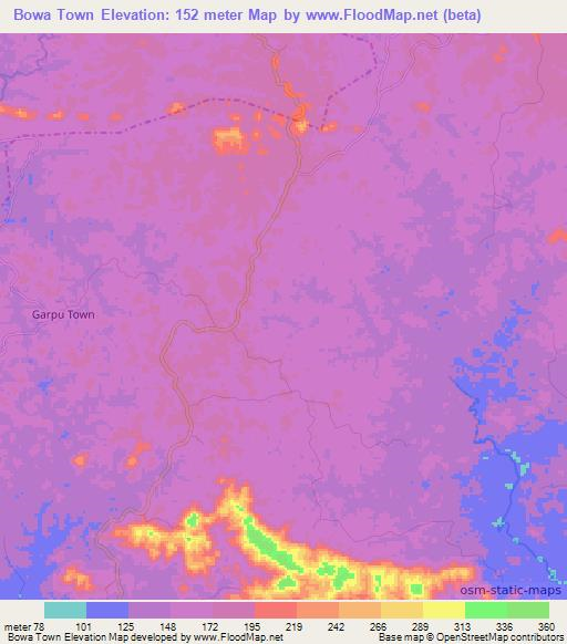 Bowa Town,Liberia Elevation Map