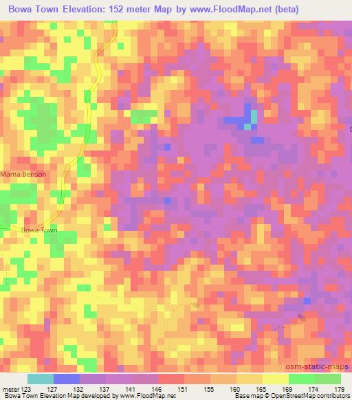 Bowa Town,Liberia Elevation Map