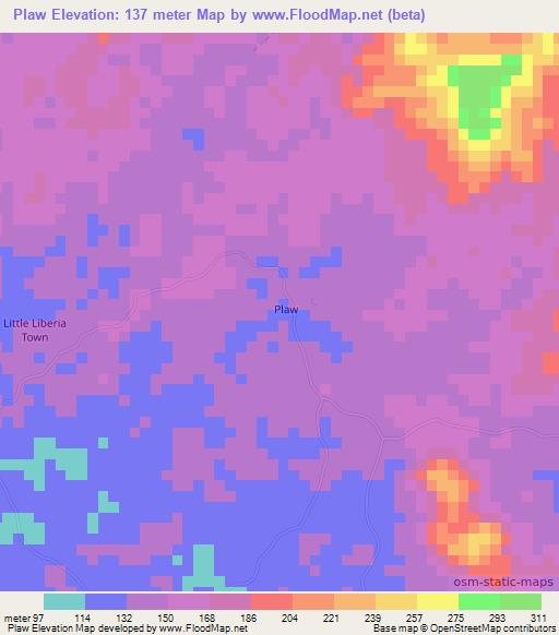 Plaw,Liberia Elevation Map