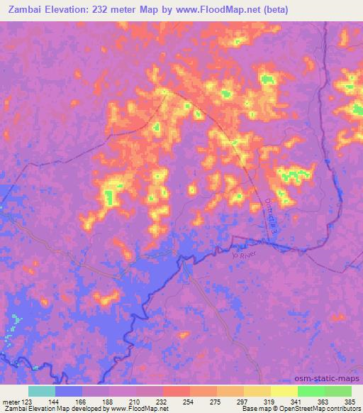Zambai,Liberia Elevation Map