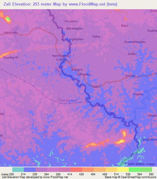 Zali,Liberia Elevation Map