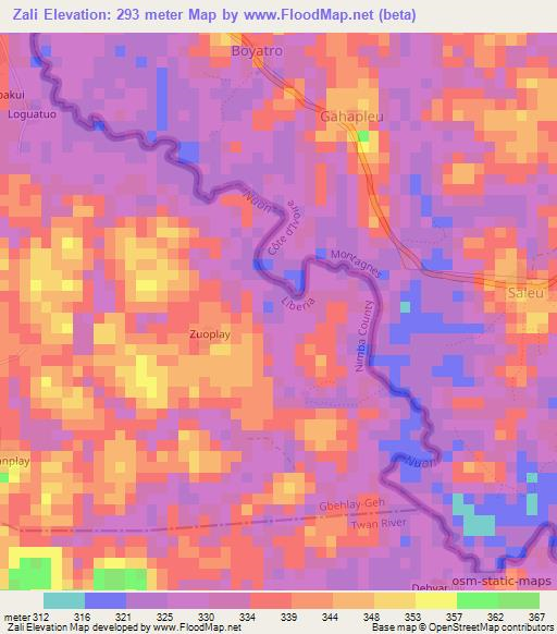 Zali,Liberia Elevation Map