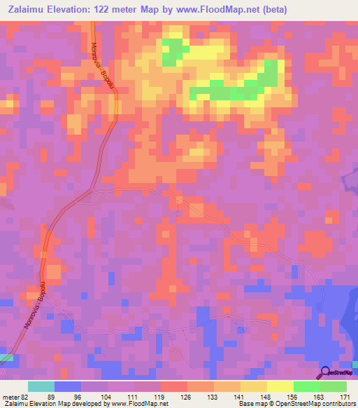 Zalaimu,Liberia Elevation Map