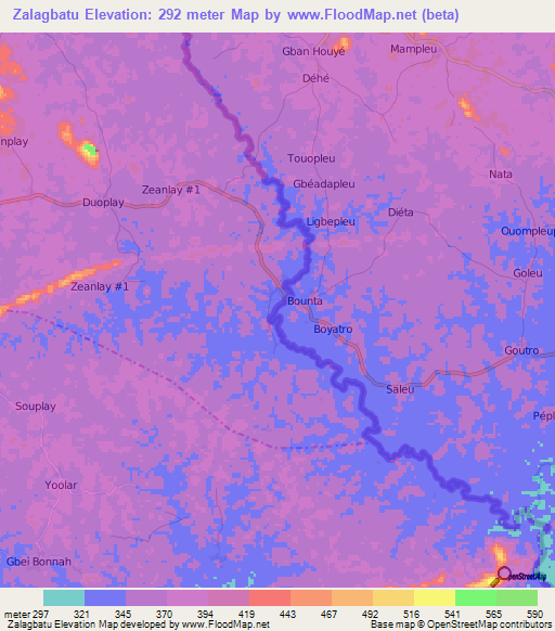 Zalagbatu,Liberia Elevation Map