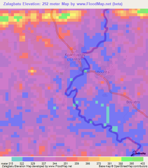 Zalagbatu,Liberia Elevation Map