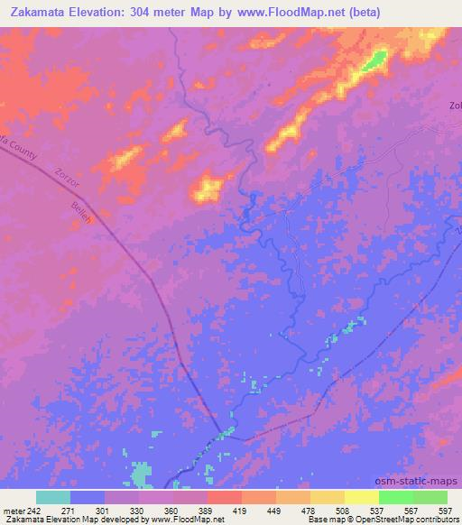 Zakamata,Liberia Elevation Map