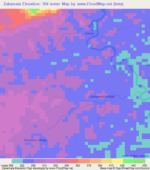 Zakamata,Liberia Elevation Map