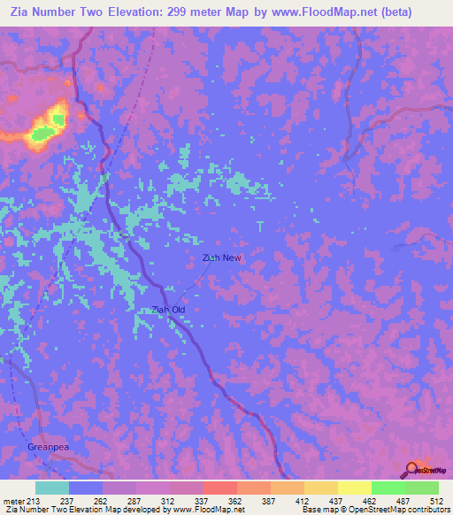 Zia Number Two,Liberia Elevation Map