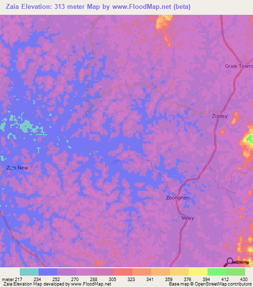 Zaia,Liberia Elevation Map