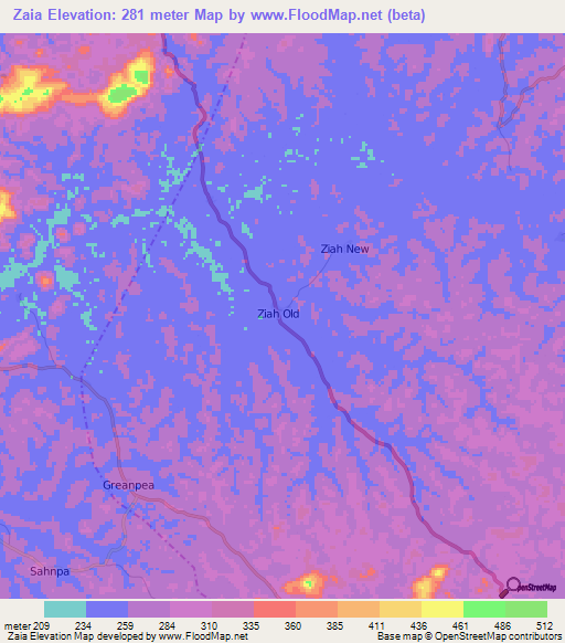 Zaia,Liberia Elevation Map