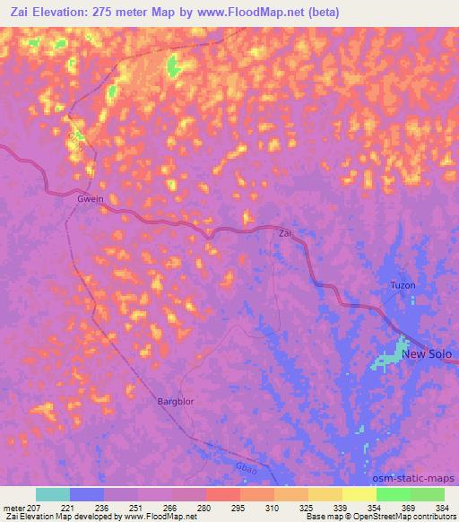 Zai,Liberia Elevation Map