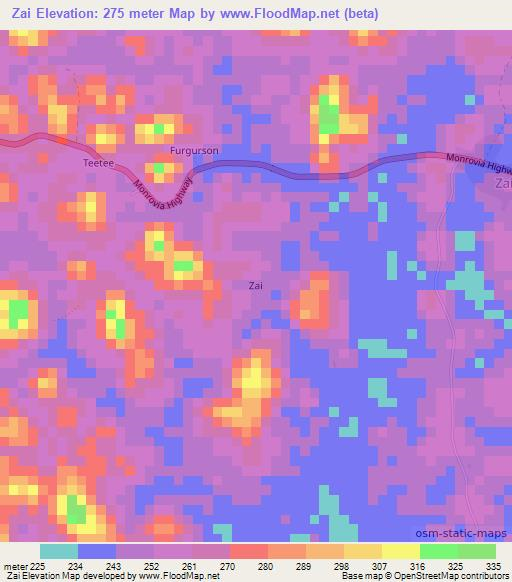 Zai,Liberia Elevation Map