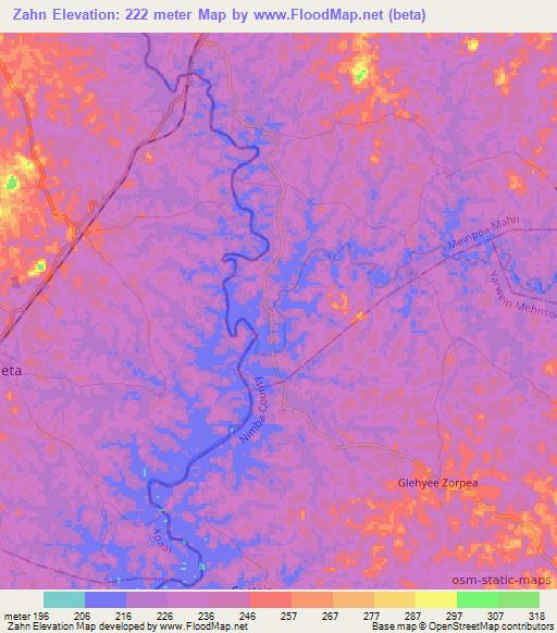Zahn,Liberia Elevation Map