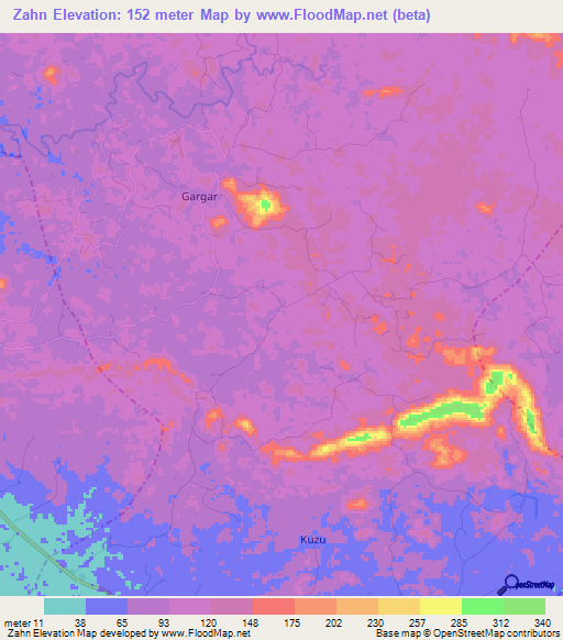 Zahn,Liberia Elevation Map