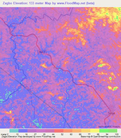 Zagbo,Liberia Elevation Map