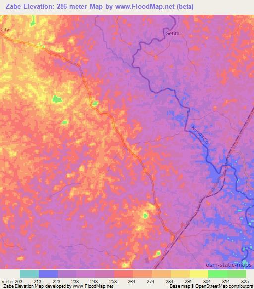Zabe,Liberia Elevation Map