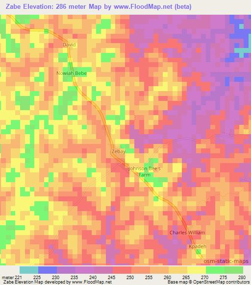 Zabe,Liberia Elevation Map