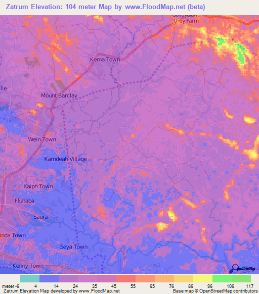 Zatrum,Liberia Elevation Map