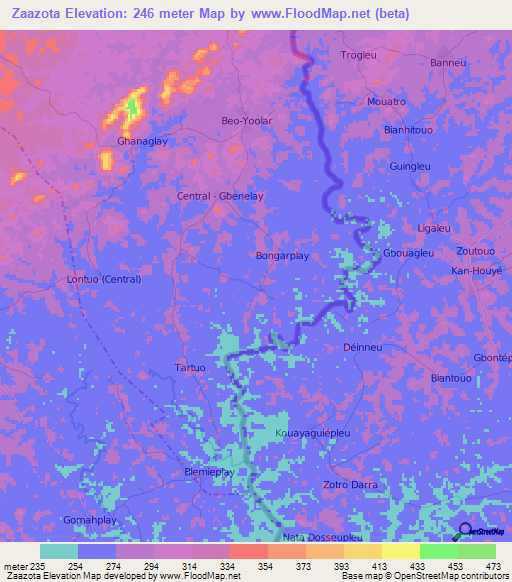 Zaazota,Liberia Elevation Map