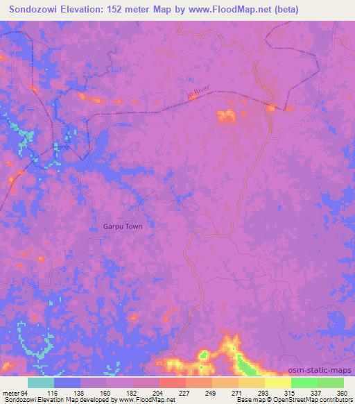 Sondozowi,Liberia Elevation Map