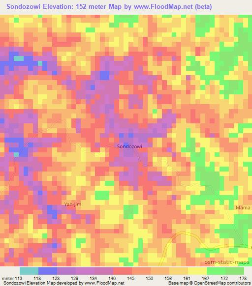Sondozowi,Liberia Elevation Map
