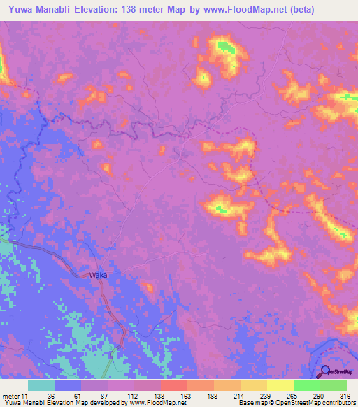 Yuwa Manabli,Liberia Elevation Map
