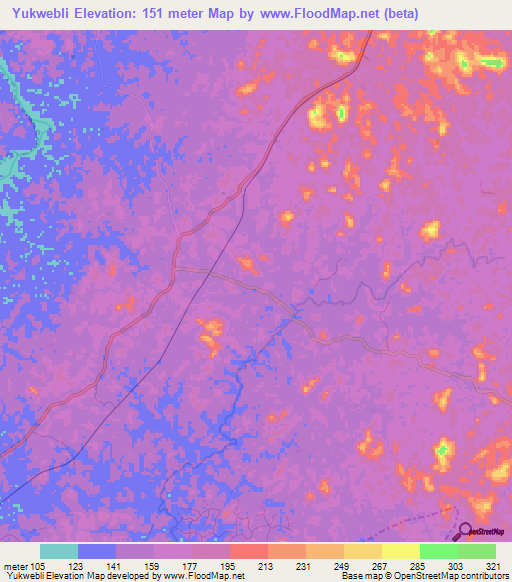 Yukwebli,Liberia Elevation Map
