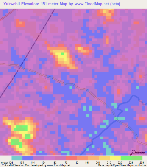Yukwebli,Liberia Elevation Map